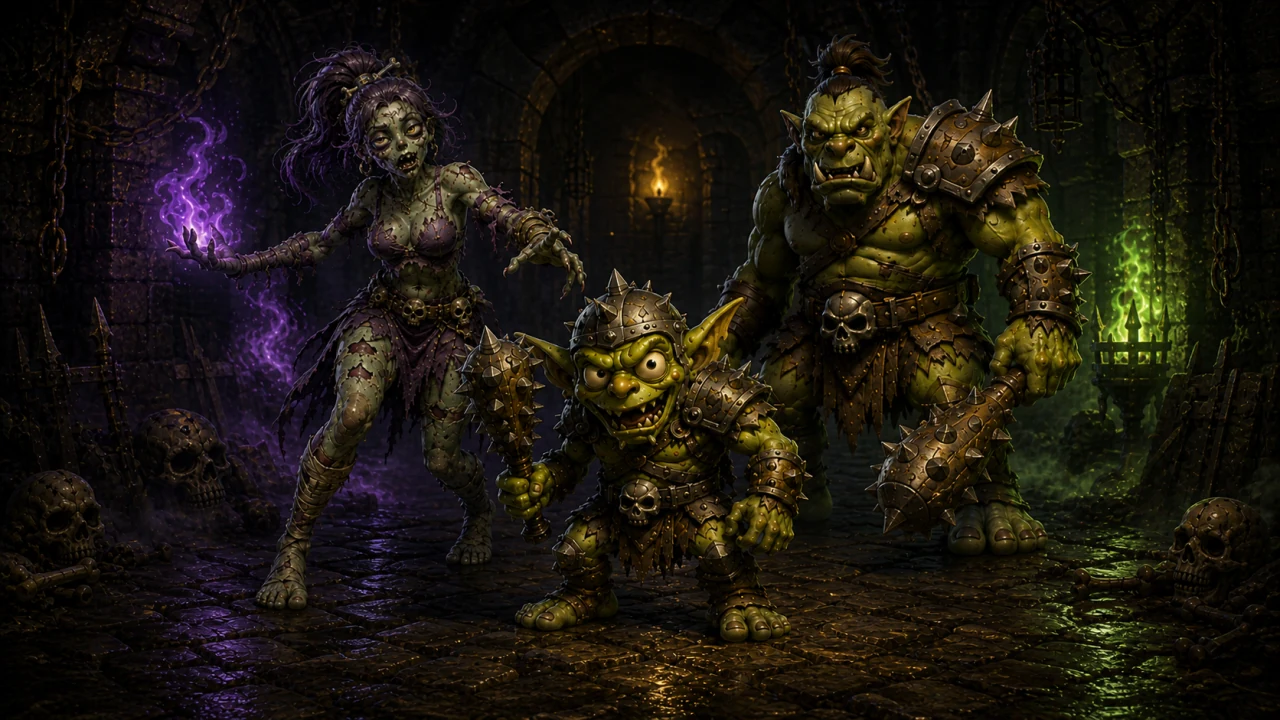 Miss Morgue, Kevin the Unqualified and Brutus assembled in the dungeon